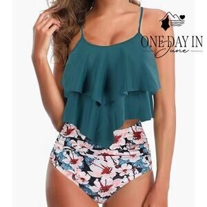 Tempt Me Plus Size Tummy Control High Waist Flounce Bikini Swimsuit Size XXL